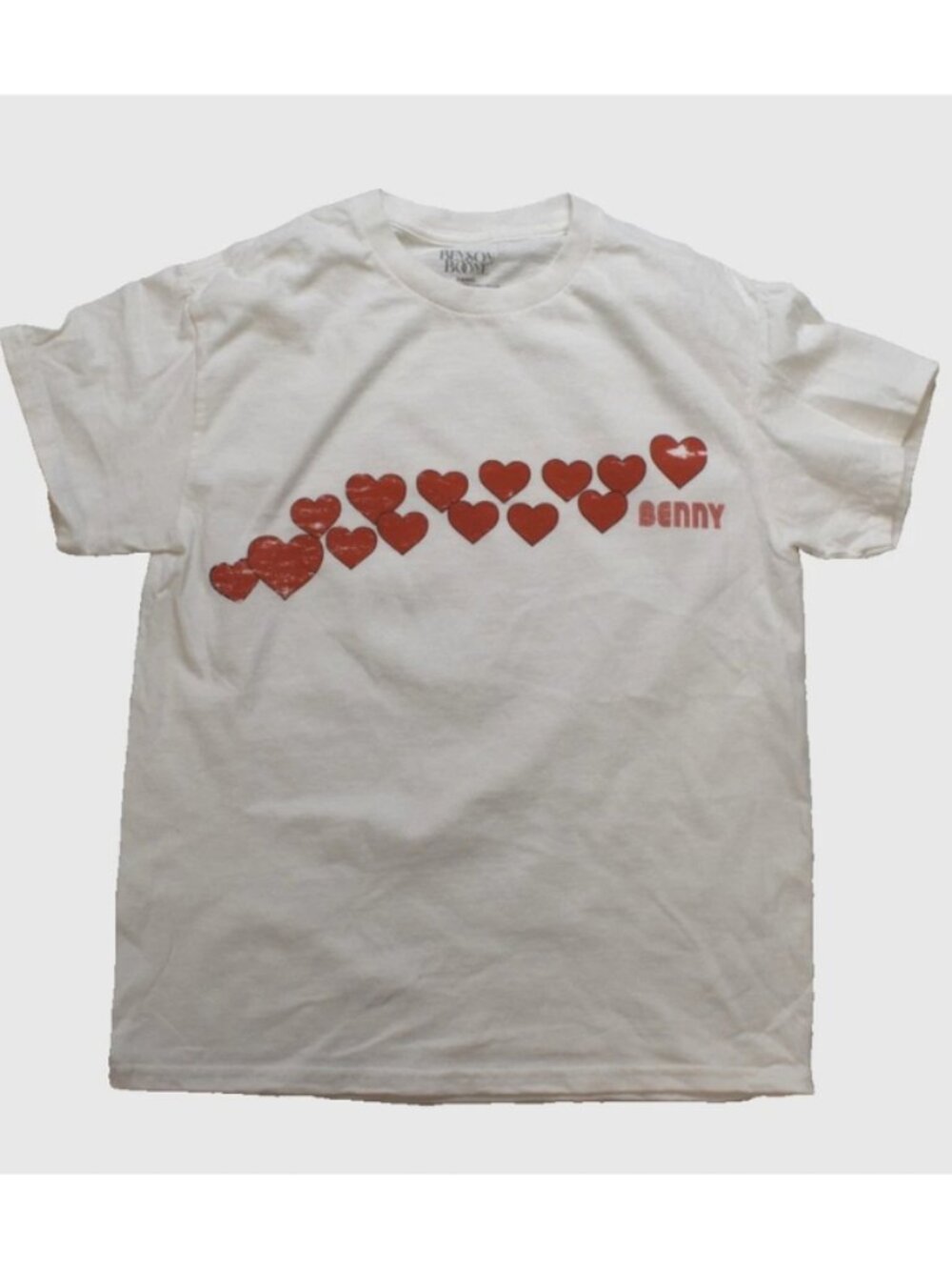 Benson Boone Womens Benny Hearts Distressed Graphic White Shirt New Small